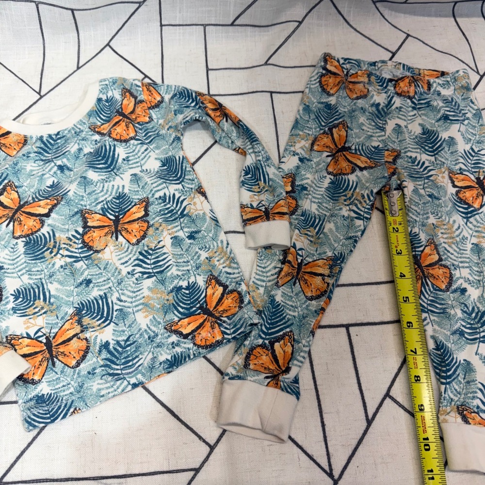 Burts Bees Baby Pajamas 2T Organic Cotton Butterfly Fern 2pc Set Teal Orange - Picture 6 of 11